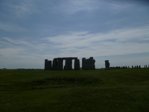 Stonehenge from afar; the tiny bumps on the right are people, not rocks