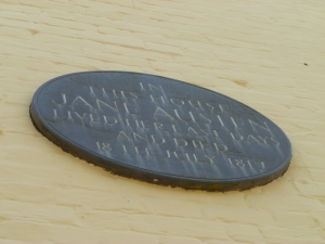 The plaque above Jane Austen's door
