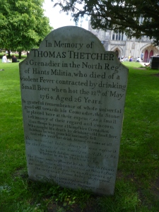 A tombstone we found after lunch that amused us.  Read it.